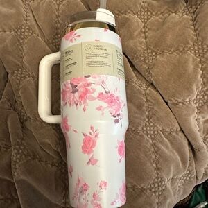 Floral Insulated Tumbler with Handle - Pink